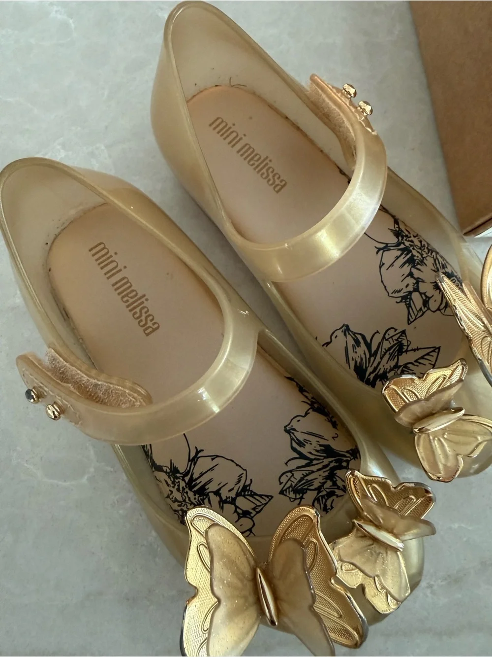 Mini Melissa Girls Gold Butterfly Jelly Shoes
